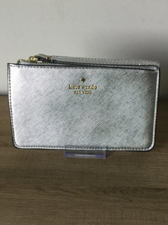 kate spade Handbags - Kate Spade New York Saffiano Leather Slim Wallet Metallic Finish Gold Tone Logo
